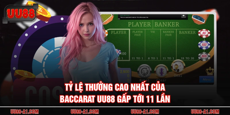 Tỷ lệ thưởng cao nhất của baccarat UU88 gấp tới 11 lần
